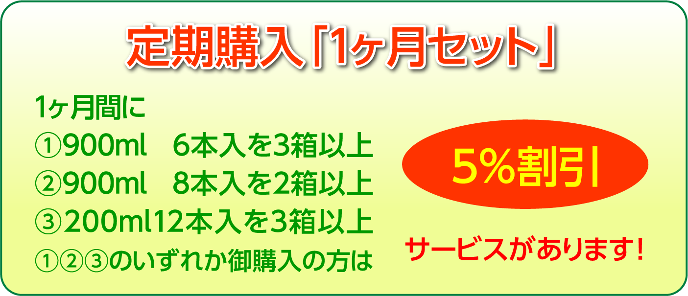 定期購入「1ヶ月セット」　5%割引サービスがあります！